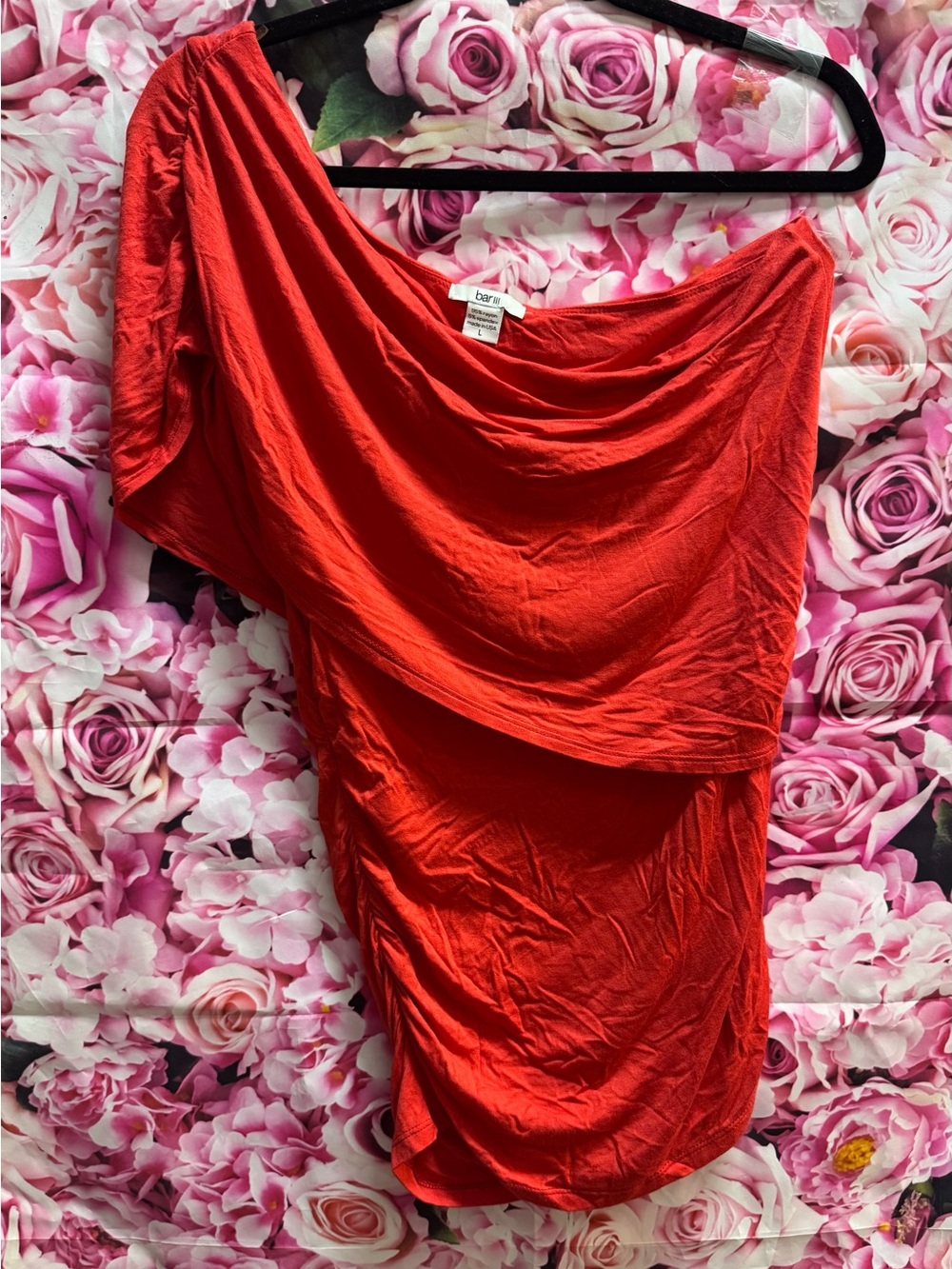 Bar III Red One-Shoulder Draped Top